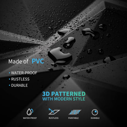 Art3d Decorative 3D Wall Panels in Diamond Design, 12"x12" Matt Black for Home and Office Decor (33 Pack)
