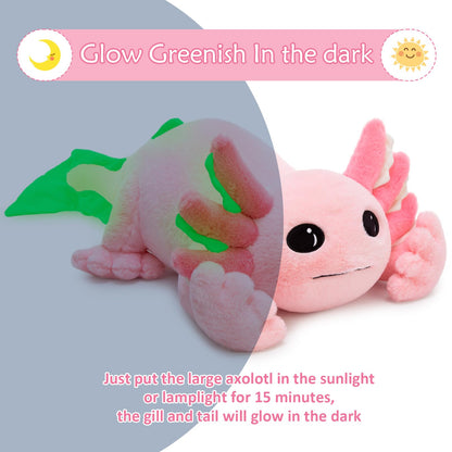 MaoGoLan Giant Axolotl Plush Toy Stuffed Animal, 40" Glow in The Dark Axolotl Plush Pillow for Girl Boy Kid, Soft Jumbo Pink Salamander Body Pillow for Birthday Gift Baby Shower Party Favor Decor