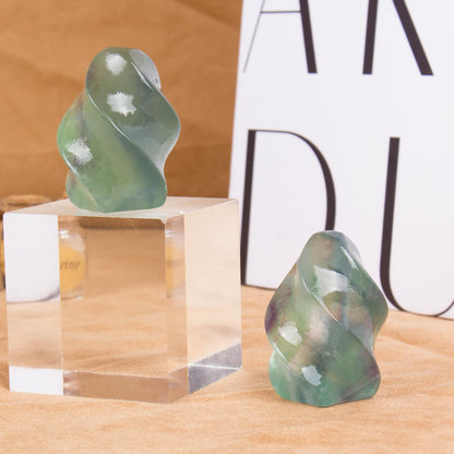 Hguxmcu Natural Fluorite Flame Tower,Reiki Healing Energy Meditation Crystal Stone Decor,Home Office Witchcraft Altar Space Cleansing