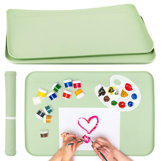 acDesign 2Pcs Silicone Painting Mat with Raised Edge 24" x 16" Waterproof Non-Slip Silicone Craft Mat for Painting, Clay，Jewelry-Making，Green