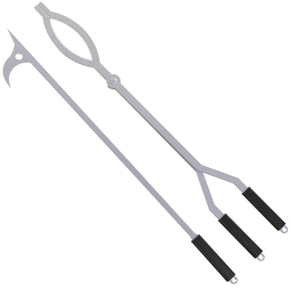 40" Fire Tongs Firewood Grabbers and Fire Poker Set, Stainless Steel Large Log Grabbers for Outdoor Fireset Fire Pit Bonfire Campfire Backyard Deck Indoor Fireplace Tools Set
