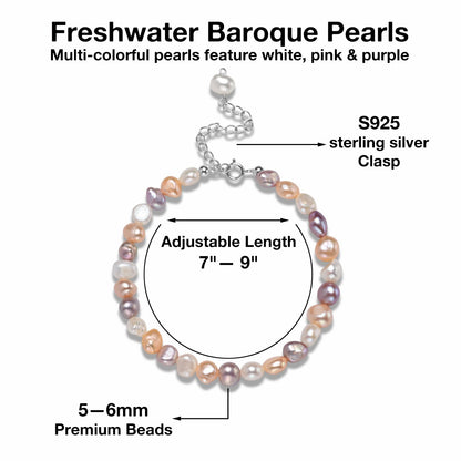 HENGSHENG Natural Baroque Pearls Link Bracelets for Women Freshwater Cultured Pearls Strand Bracelets Handpicked Pearl Elegant Jewelry - Colorful