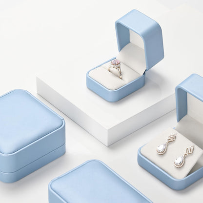 Oirlv Luxury Leather Jewelry Ring Box Engagement Ring Box Wedding Day Keepsake Case(Sky Blue)