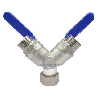 BesNPT Garden Hose Splitter 2 Way Heavy Duty Valve, 304 Stainless Steel 3/4" GHT Thread Full Flow Y Valve with Long Handle
