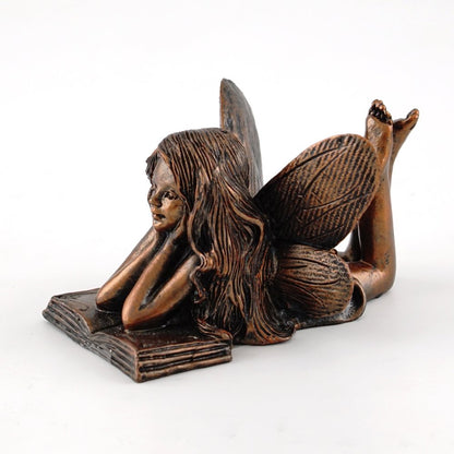 Top Collection 4386 Miniature Garden & Terrarium Fairy Reading Statue, Small, Bronze