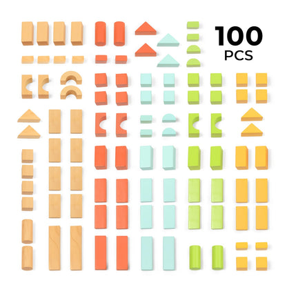 MEEYOO 100pcs Wooden Blocks for Toddlers 1-3, Building Blocks for Toddlers 1-3, Wooden Block for Baby Shower with Storage Bucket, Montessori Toys for Preschool Girls and Boys