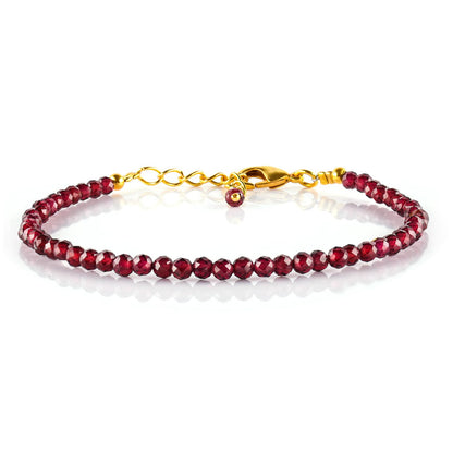 Natural Red Garnet Gemstone Micro Beads Dainty Bracelet Jewelry for Women, January Birthstone, Chakra Energy Crystals, 14k Gold Plated Chain 8 inch Adjustable