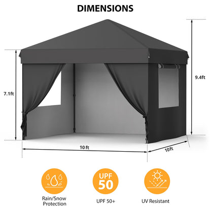 10X10 Pop Up Canopy Tent with 4 Sidewalls, Heavy Duty Commercial Instant Shelter, One-Person Quick Setup Outdoor Party Tent, Water-Resistant & Portable for Outdoor Events, Camping, Black