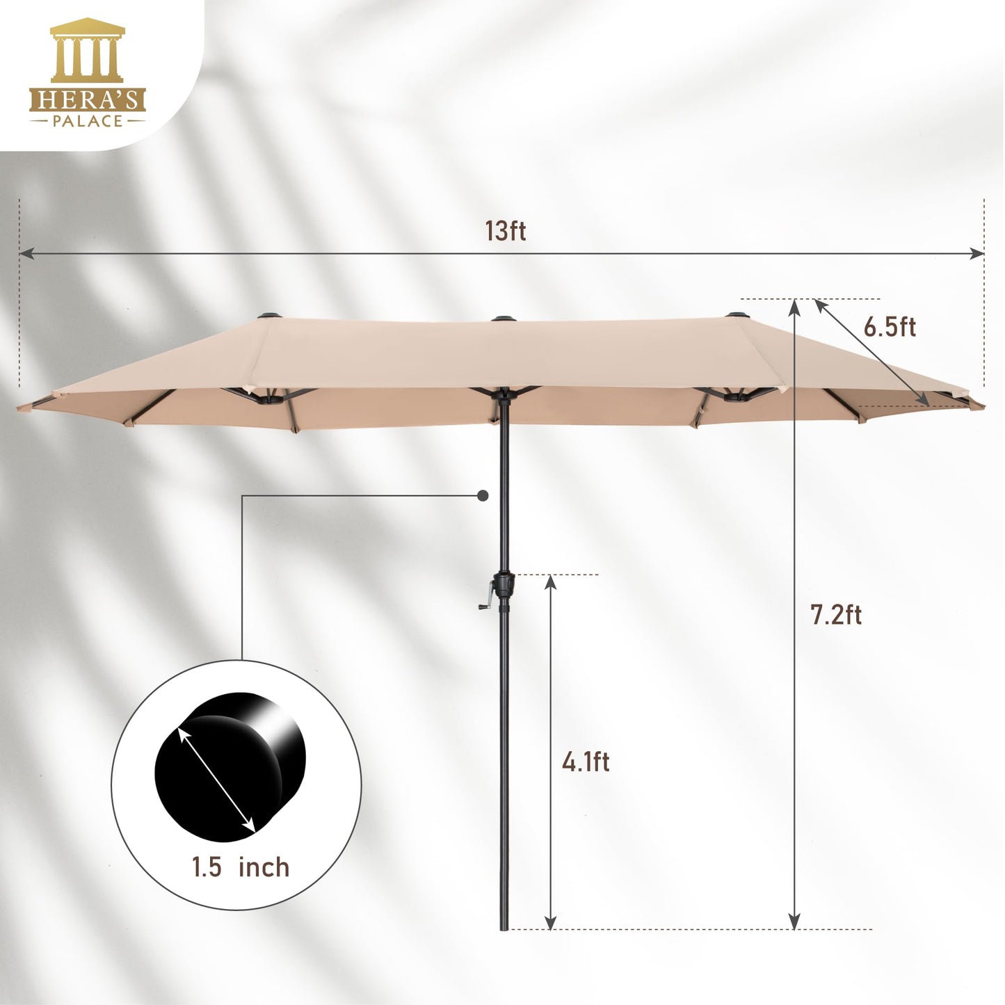 HERA'S PALACE 13 ft Rectangle Patio Umbrellas Large Outdoor Umbrella with Crank Powerful UV Protective Table Umbrella Outdoor Patio for Backyard, Pool, Garden, Deck