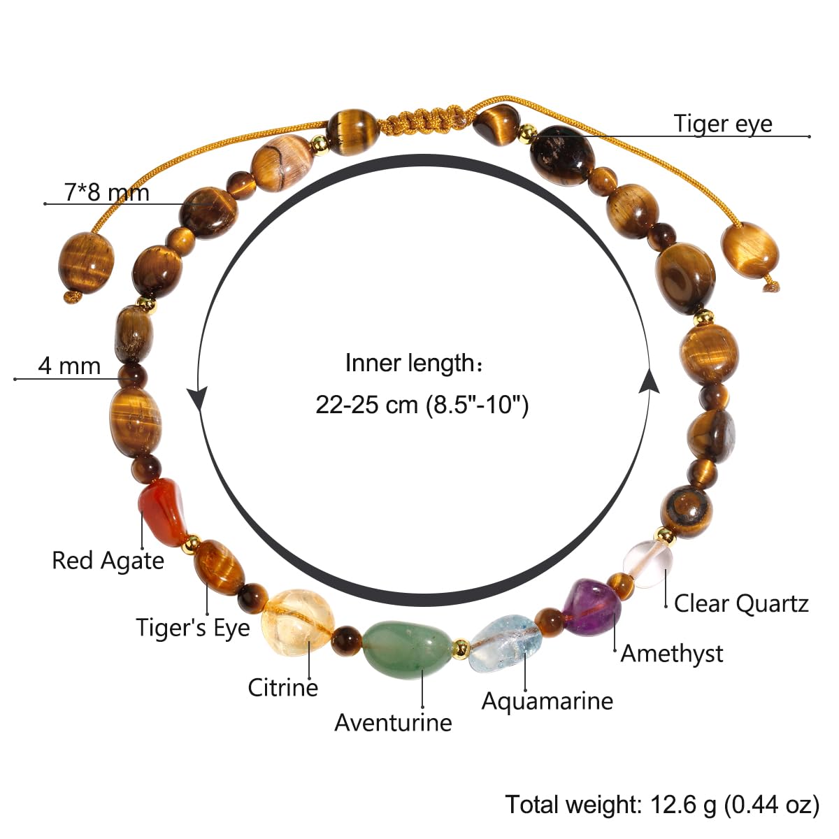Jewever 7 Chakra Crystals and Stones Anklet Irregular Tumbled Gems Beaded Ankle Bracelets for Women Spiritual Energy Meditation Yoga Healing Jewelry Mom's Gifts (Tiger’s Eye)