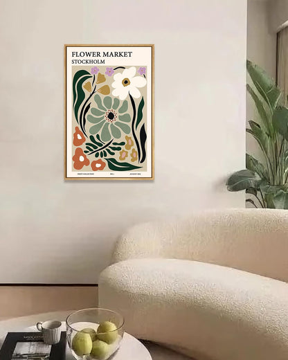 Zzuyi Framed Flower Market Wall Art,Green Vintage Botanical Canvas Wall Decor Paintings,Boho Floral Posters Prints Pictures for Bedroom Bathroom Living Room Home Decor 12x16in