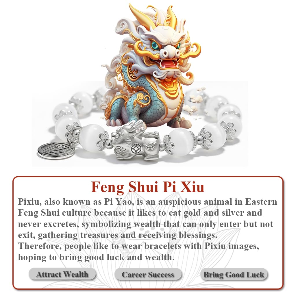 SoulPulse Lucky Pixiu Feng Shui Money Bracelet to Attract Wealth and Money,Elastic Cat eye Crystal Beaded Bracelets for Women Men,Fashion Charm Bracelet used for Work,Casual and Daily Wear
