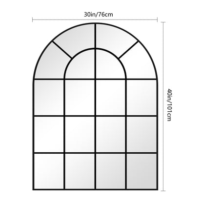 GLASHOM Black Arched Mirror,30x40 inch Arched Window Morror Wall Mounted,Black Frame Window Pane Mirror for Living Room Bedroom Entryway Hanging or Leaning Against Wall