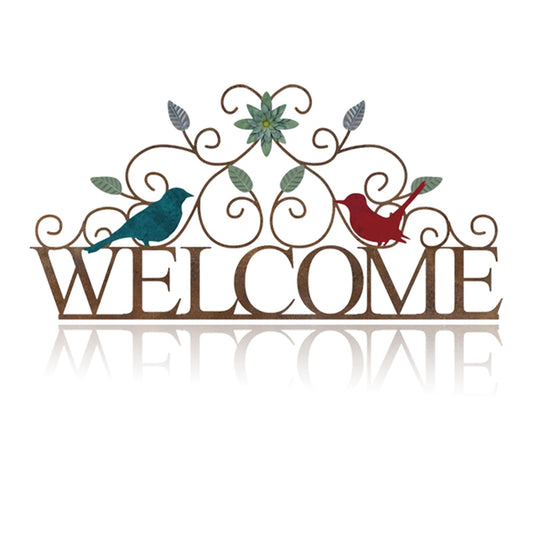 ShxTrade Metal Welcome Wall Art Sign for Front Door, Vintage Words Wall Decor Birds on Branch Welcome Sign Wall Sculpture Hanging for Indoor Outdoor Home Living Room Bedroom Entry Door (Small)