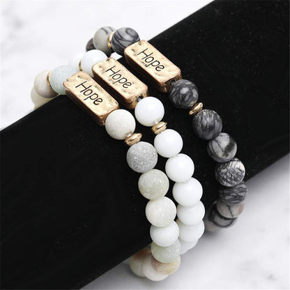 YINRIS 3 Pcs Natural Volcanic Stone Friendship Bracelets Handmade Beaded Stretch Bracelets (bra000001 (Hope)