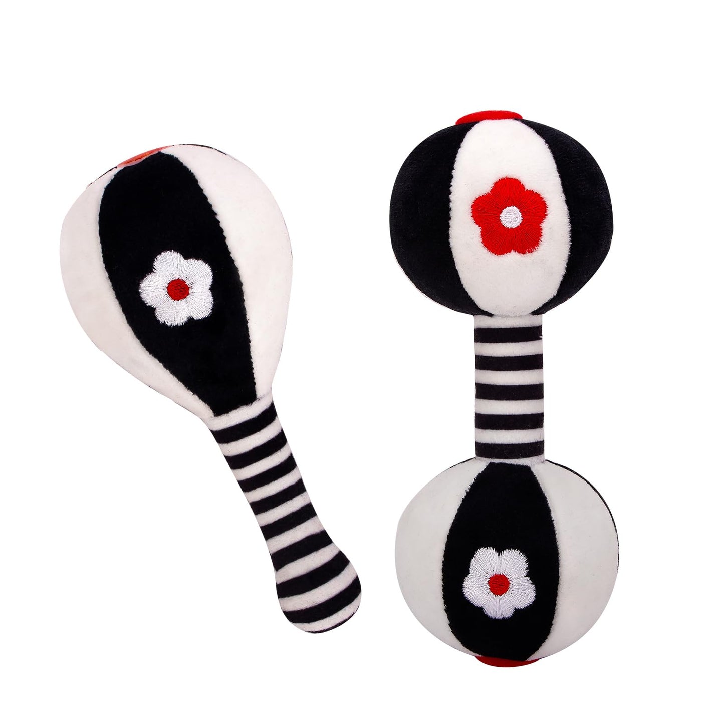 JINBOBUBU Soft Baby Rattles 0-6 Months - 2 Pack Infant Developmental Toys with Black & White Contrast | Sensory Newborn Toys for Girls & Boys | Set (BPA Free)