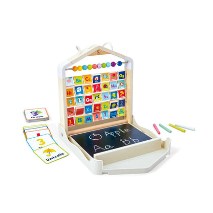 Hape Alphabet Learning Pack & Chalkboard Set for Toddlers - 35 Letter and Number Cards with Writing Board and Chalk - Educational STEM Toy for 3-6 Year Olds - Portable Travel Learning Case