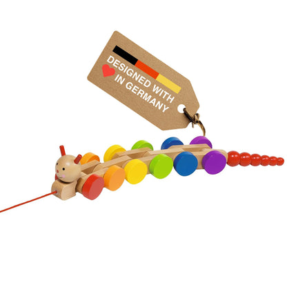 Goki Wooden Pull Toy Caterpillar NILA Montessori Toys for 1 Year Old I Baby Walking & Toddler Along String - Eco Friendly Wood Motor Skills Development I 1st Birthday Gifts - German Quality & Design
