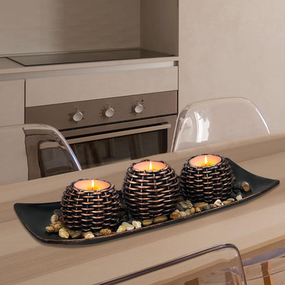 Coffee Table Decor, 3 Pieces Candle Holders with Tray and Rocks, Centerpiece Table Decorations for Living Room, Dining Room, Bedroom, Entryway Table Decor Thanksgiving Gift