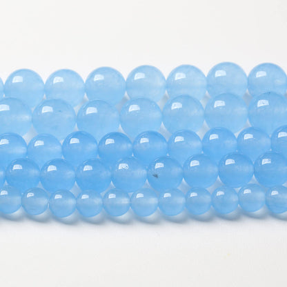 90pcs 8mm Blue Natural Chalcedony Aquamarines Stone Beads for Jewelry Making Round Jades Beads DIY Bracelet Accessories 32" 2 Strands