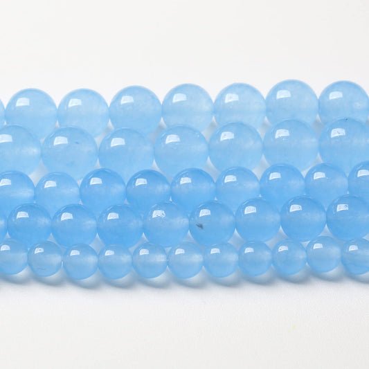 90pcs 8mm Blue Natural Chalcedony Aquamarines Stone Beads for Jewelry Making Round Jades Beads DIY Bracelet Accessories 32" 2 Strands