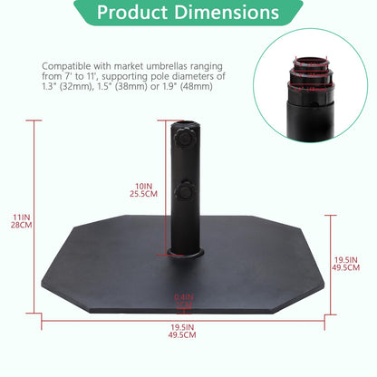 Helios&Hestia 40lbs Square Heavy Duty Outdoor Patio Umbrella Base, Steel Plate Stand Weight with 4 Non-Slip Pads, Fits 7 to 11ft Market Umbrellas, Black