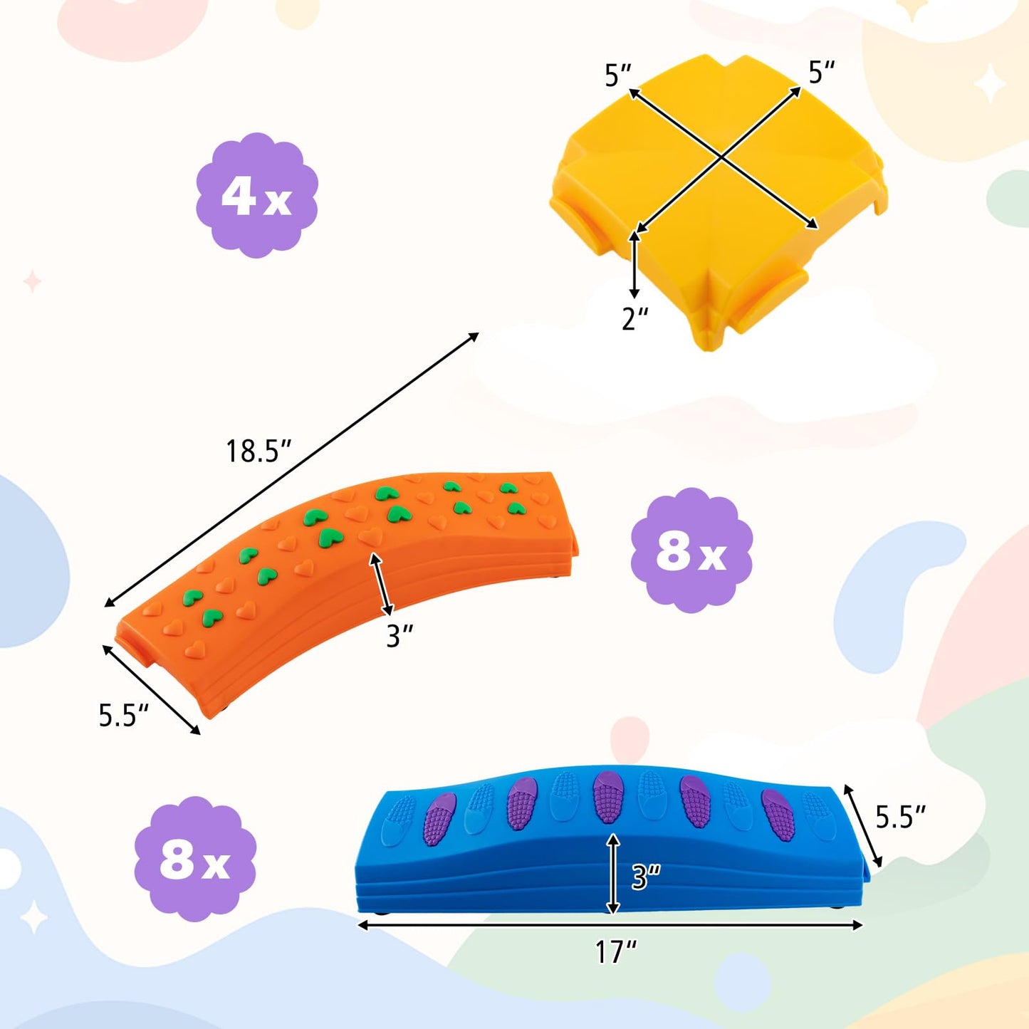 Costzon Wavy Balance Beam for Kids, 20-Piece Toddler Stepping Stones w/Textured Surface & Non-Slip Foot Pads, 180 LBS Weight Capacity, Coordination Blocks Gym Set, Obstacle Course Toys for Girls Boys
