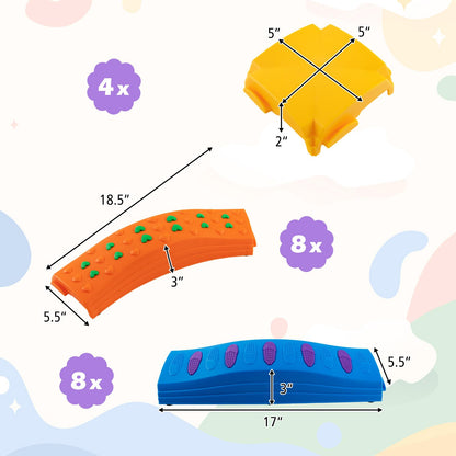 Costzon Wavy Balance Beam for Kids, 20-Piece Toddler Stepping Stones w/Textured Surface & Non-Slip Foot Pads, 180 LBS Weight Capacity, Coordination Blocks Gym Set, Obstacle Course Toys for Girls Boys