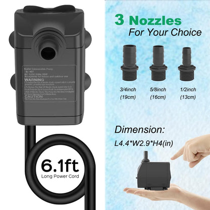 Knifel Submersible Water Pump, Ultra Quiet 660GPH (2500L/H 45W) Fountain Pump with Over Heating Protection 8.2ft High Lift, Pond Pump for Fish Tank, Pond, Aquarium, Statuary, Hydroponics