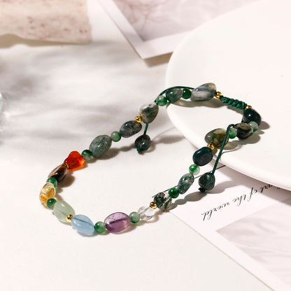 Jewever 7 Chakra Crystals and Stones Anklet Irregular Tumbled Gems Beaded Ankle Bracelets for Women Spiritual Energy Meditation Yoga Healing Jewelry Mom's Gifts (Moss Agate)