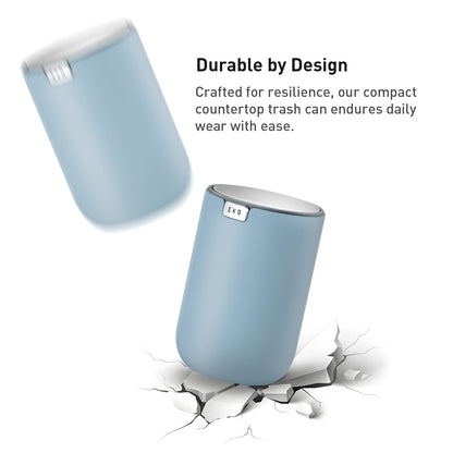 EKO Fandy 0.4 Gal/1.5L Mini Tabletop Trash Bin with Swing-Lid, Desktop Trash Can for Bathroom Countertop, Vanity, Coffee or Office, Small Garbage Bin (Blue)