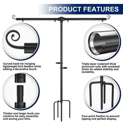 SCWN Garden Flag Stand Holder w/4-Prong Base, 3/4 Inch Extra Thick Heavy Duty Yard Flag Holder for Double Small Flags 12x18, Garden Flag Pole for Outside Patio Decor