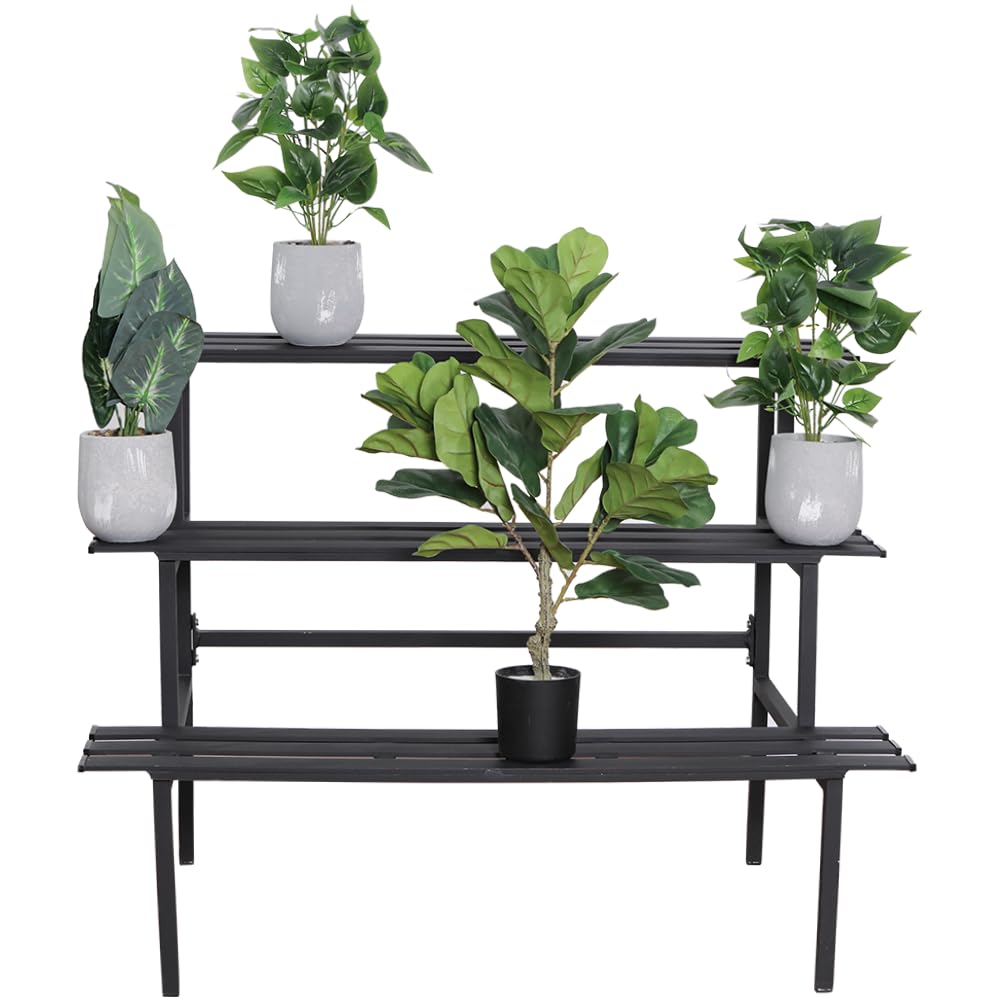 DHYGOTFUR Versatile 3-Tier Metal Plant Stand, Ladder Designed, Heavy-Duty Utility Storage Rack for Indoor & Outdoor Use, Decorative Plant Display for Home, Garden, Patio, and Balcony.