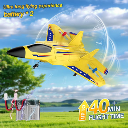 Fremego F22 RC Airplane 2.4GHz Remote Control Plane with Gyro Stabilizer, LED Lights & Dual Batteries, Easy Fly RC Glider for Kids Boys Adults Beginners(Yellow)