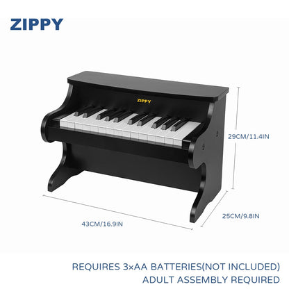 ZIPPY Kids Piano Keyboard, 25 Keys Digital Piano for Kids, Mini Music Educational Instrument Toy, Wood Toy for Toddlers Girls Boys (Black)