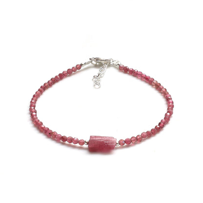 Gempires Pink Tourmaline Beads With Raw Beaded Bracelet October Birthstone Crystal Jewelry With 7 + 1 Inch Adjustable Hypoallergenic Chain