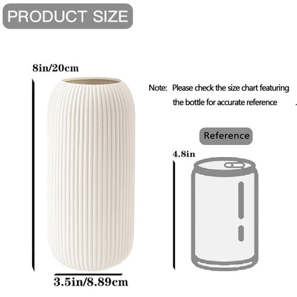 Ceramic Vase for Flowers – Modern Small Ribbed Textured Flower Vase for Home Decor, Pampas Grass, Decorative, Farmhouse, Coffee Table, Kitchen Centerpieces, Bookshelf and Home Living (White)