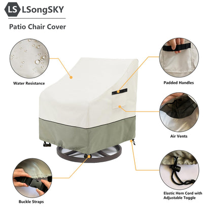 LSongSKY Outdoor Swivel Lounge Chair Cover 2 Pack,100% Waterproof Heavy Duty Outdoor Chair Covers,(33 W x 35 D x 38.5 H inches) Patio Furniture Cover for Swivel Patio Chair,White&Grayish Green