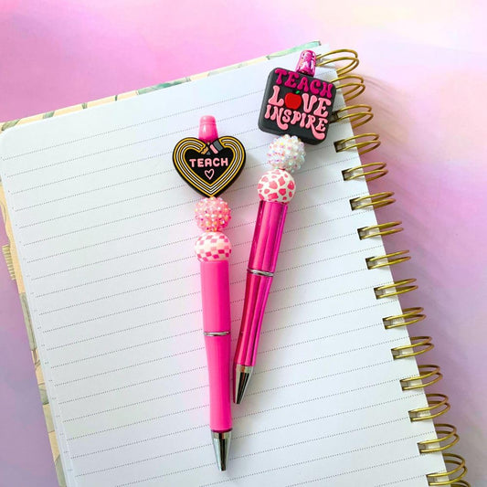 8PC Teacher Beaded Pens Ballpoint Black Pen Set Assorted Cute Stylish Colorful Writing Kit Office Supply Bulk Accessory Pack Gift Bundle Stationery Supplies for Women Teach Love Inspire Appreciation