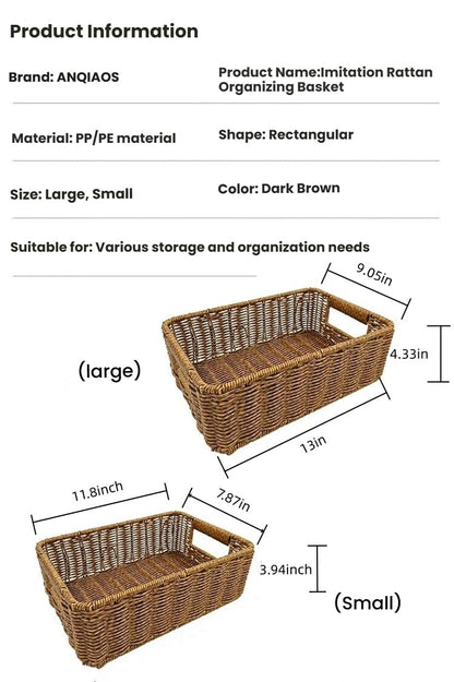 ANQIAOS Plastic Storage Baskets for Shelves and Cabinets, Pantry Baskets Organization and Storage, Wicker Storage Baskets for Organizing, Water-Resistant and Durable(Set of 2, Dark Brown)