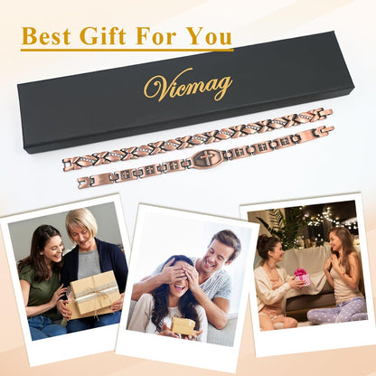 Vicmag 2PCS Copper Magnetic Bracelets for Women 100% Solid Pure Copper Bracelets with Gift Box & Adjust Tool