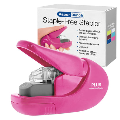 Plus Paper Clinch Staple-Free Stapler, Pink