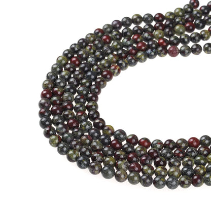 10mm Natural Dragon Bloodstone Gemstone Round Loose Beads Crystal Stone Bracelet Necklace Accessories Crafts for Jewelry Making DIY,1 Strand 15"