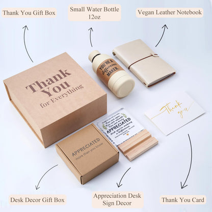 GYLACELU Employee Appreciation Gifts Box Set – Coworker Gift Set Includes Vegan Leather Notebook, Insulated Bottle, Desk Sign, Card, Gift Box – Thank You Gifts for Staff, Teachers, Volunteers (IVORY)