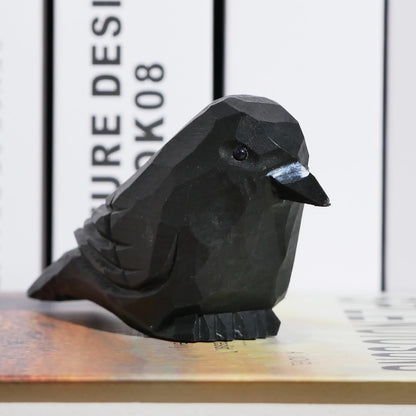 DinNingNing Wood Crow Figurine Black Raven Decor Small Animal Statues Carving Sculpture Ornament Bird Gifts
