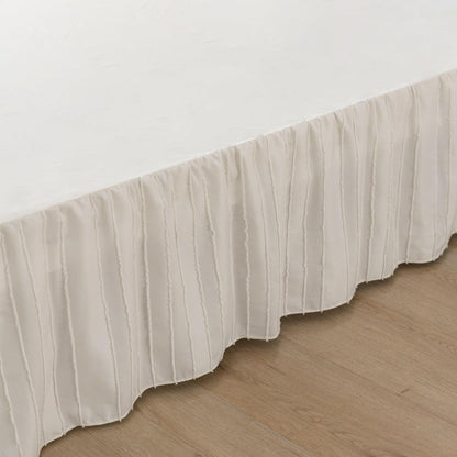 Bed Skirt Queen Size Ruffled Bed Skirts with Split Corners, 14 Inch Drop Dust Ruffle Bed Skirt with Platform, Tufted Boho Bed Skirting Queen Size, Striped, Ivory, 14" Queen