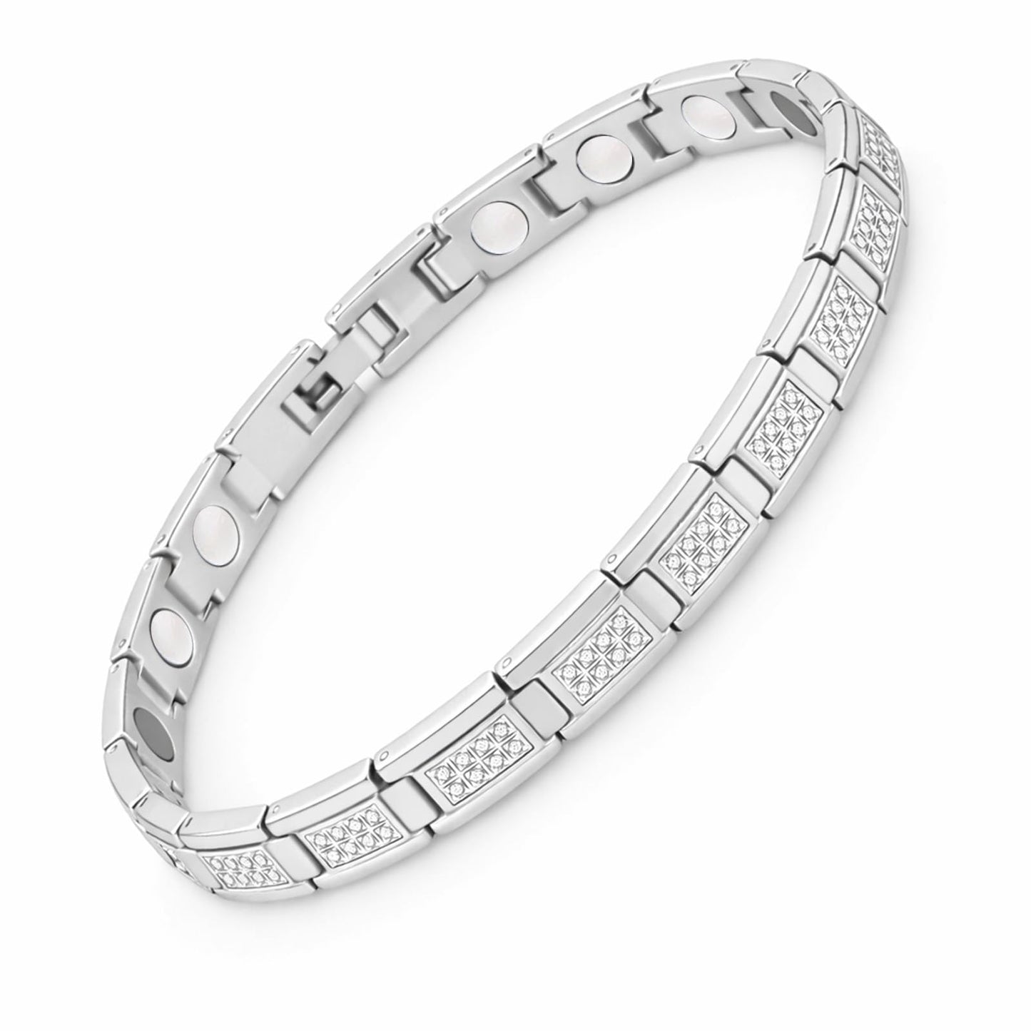 KYOSI Magnetic Bracelets for Women, Stainless Steel Silver Bracelet with Cubic Zirconia, Adjustable Chain Fashion Zircon Jewelry Womens Gift