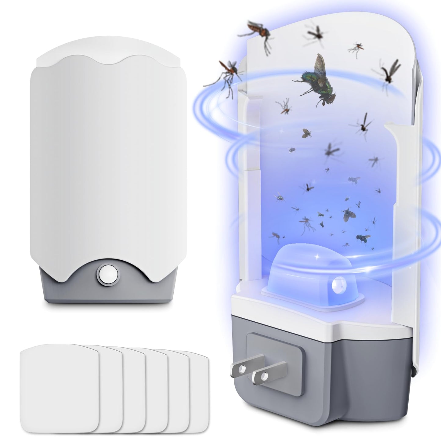 Forhimn Fly Trap Indoor, 2 Plug-in Fly Catchers with 6 Glue Card Refills, Fruit Fly & Gnat Trap for Home, Sticky Flying Insect Trap for Flies, Moths, Safe & Mess-Free