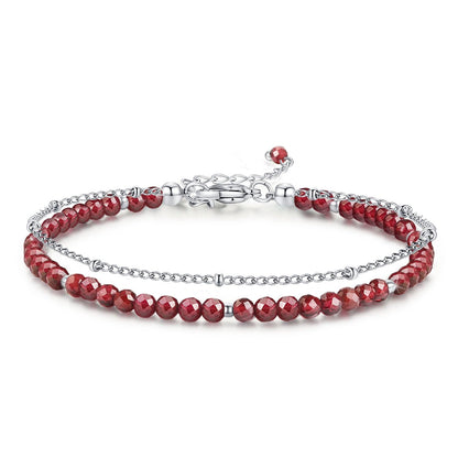 MIROCANE Red Garnet Stand Silver Bracelet, Handmade January Birthstones Stack Bracelets Crystal Gemstones Bead Chain Gifts for Women, 8"