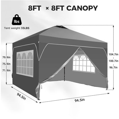 Oneofics 8x8 FT Pop Up Canopy with 1-Button Push, 4 Removable Sidewalls, Sandbags, Instant Canopy Tent for Outdoor Events